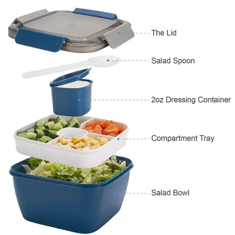 All-in-One Salad Lunch Box with Compartments & Sauce Container