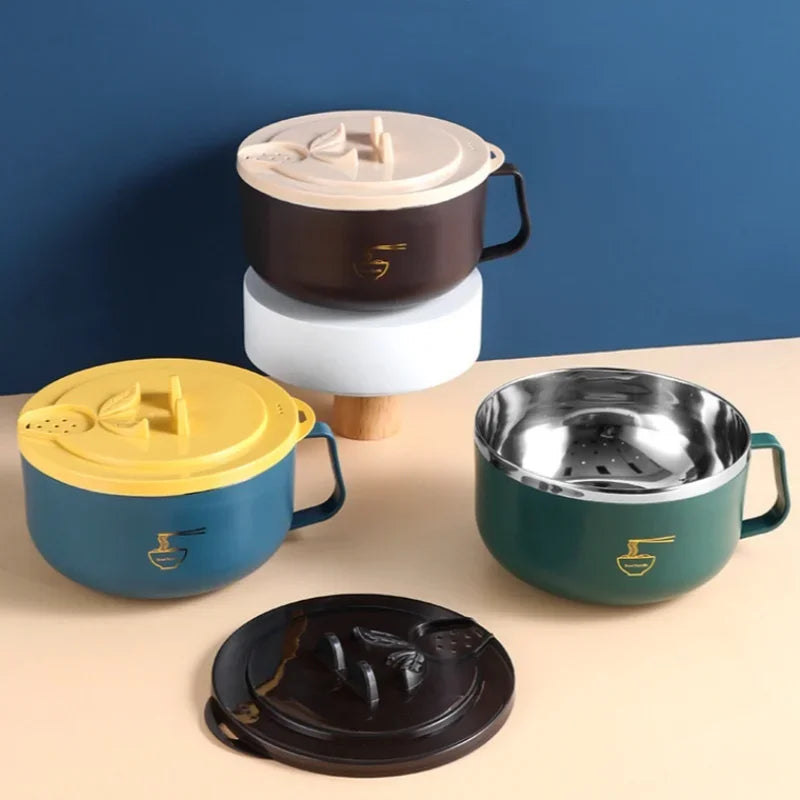 Stainless Steel Ramen Bowl with Lid – Heat-Resistant Noodle Bowl for Instant Meals