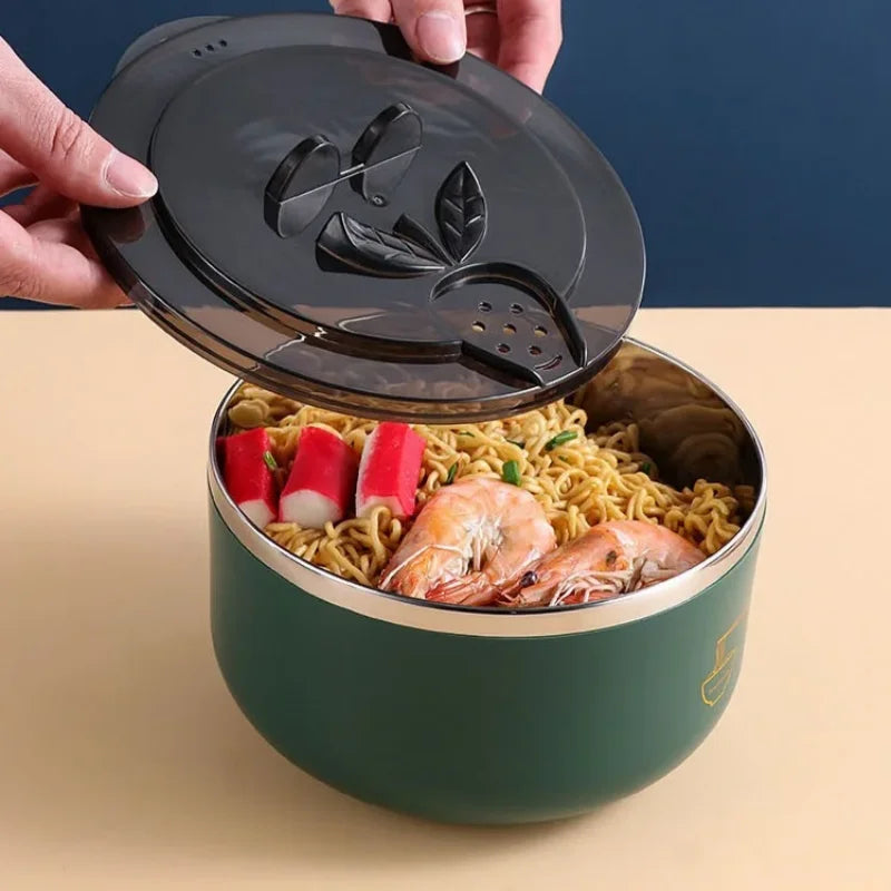 Stainless Steel Ramen Bowl with Lid – Heat-Resistant Noodle Bowl for Instant Meals