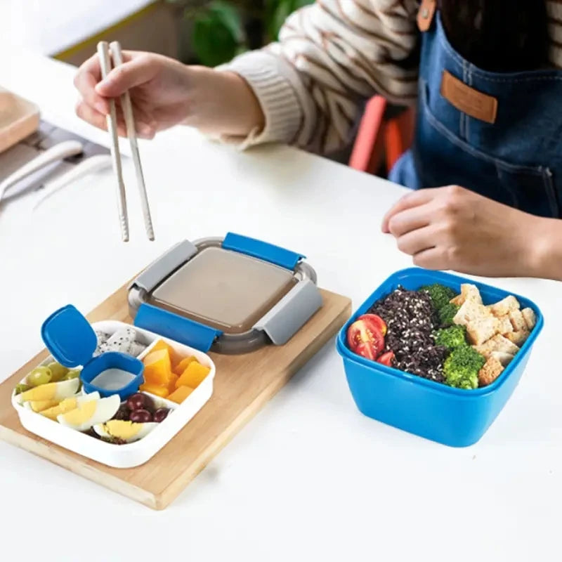 All-in-One Salad Lunch Box with Compartments & Sauce Container