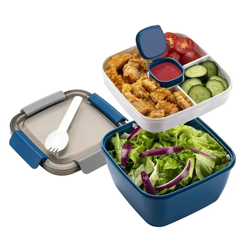 All-in-One Salad Lunch Box with Compartments & Sauce Container